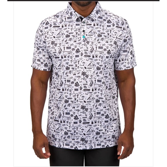 Black Clover Vacation Nation Golf Polo Size‎ Small Black White Palm - Picture 1 of 9